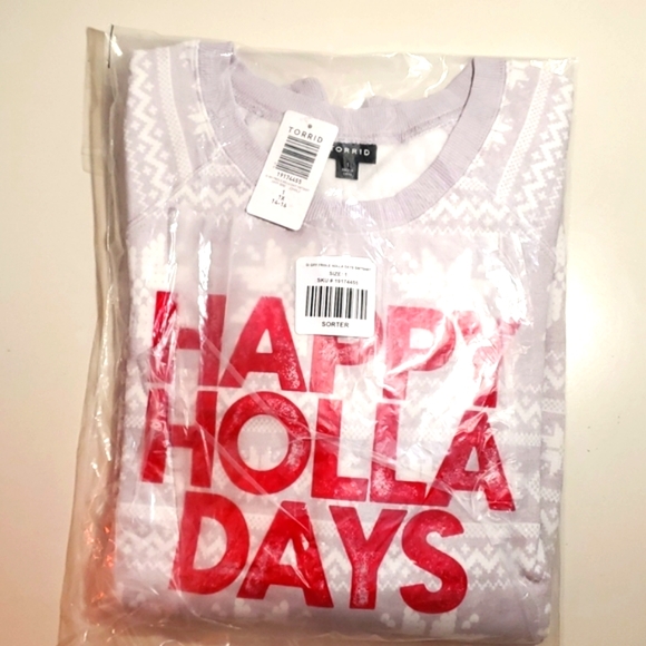 ❤️NWT VINTAGE TORRID SWEATSHIRT - CHRISTMAS HOLIDAY HOLLA DAYS SUPER SOFT PLUSH - Picture 3 of 10